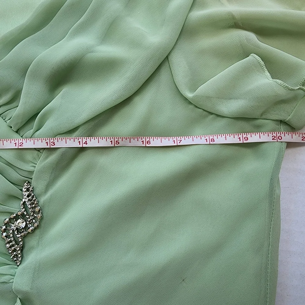 Top/skirt Mint Green 2 Piece Pleated Ruffle Chiffon Jewel Pin Top & Midi Skirt - Picture 10 of 15